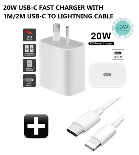 20w fast charging usb type-c charger nz/au plug + usb-c to lightning cable set | marketzone christchurch