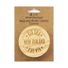 Load image into Gallery viewer, New Zealand Kia Ora Magnetic Bottle Opener Bamboo Coaster 8cm - NZ Fridge Magnet Souvenir