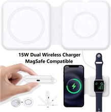 Load image into Gallery viewer, 15w 2 in 1 magnetic wireless charger magsafe compatible portable foldable charging station | marketzone christchurch