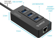 Load image into Gallery viewer, orico 3-port usb hub with rj45 10/100/1000 gigabit lan port network adapter black | marketzone christchurch