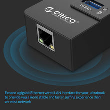 Load image into Gallery viewer, orico 3-port usb hub with rj45 10/100/1000 gigabit lan port network adapter black | marketzone christchurch
