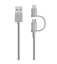 Load image into Gallery viewer, 2 in 1 usb to lightning and micro usb data sync charge cable silver 1m | marketzone christchurch