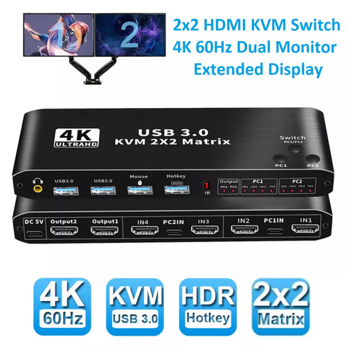 2x2 hdmi kvm switch dual monitor extended display | marketzone christchurch