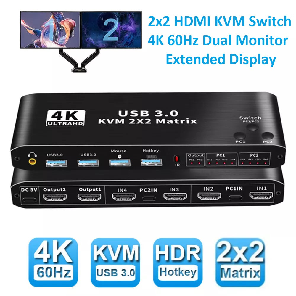 2x2 hdmi kvm switch dual monitor extended display | marketzone christchurch