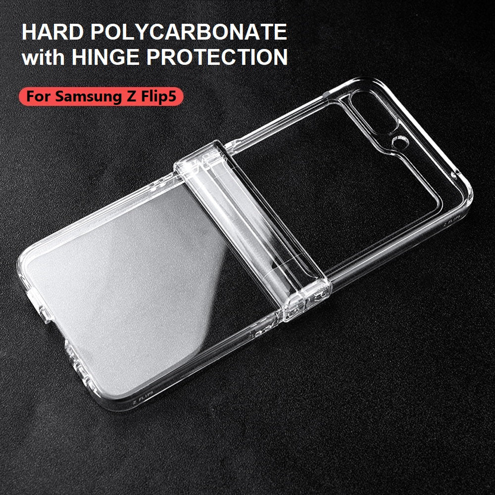 for samsung galaxy z flip 5 hard polycarbonate pc clear case with hinge protection | marketzone christchurch