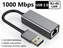 Load image into Gallery viewer, usb 3.0 to rj45 10/100/1000 gigabit ethernet internet network lan adapter | marketzone christchurch
