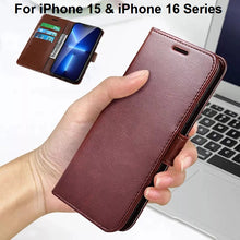 Load image into Gallery viewer, iphone 15 / 16 series pu leather flip wallet cover with lens protection | marketzone christchurch
