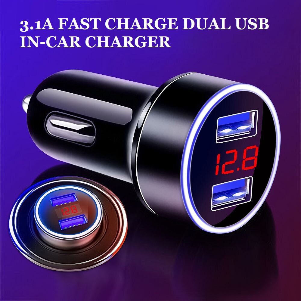 dual usb 3.1a 5v with led display car phone charger | marketzone christchurch