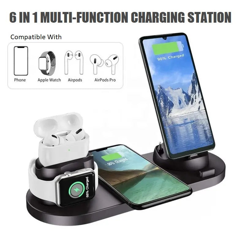 6 in 1 wireless charger qi-certified fast wireless charging station with 3 types charging ports dock | marketzone christchurch