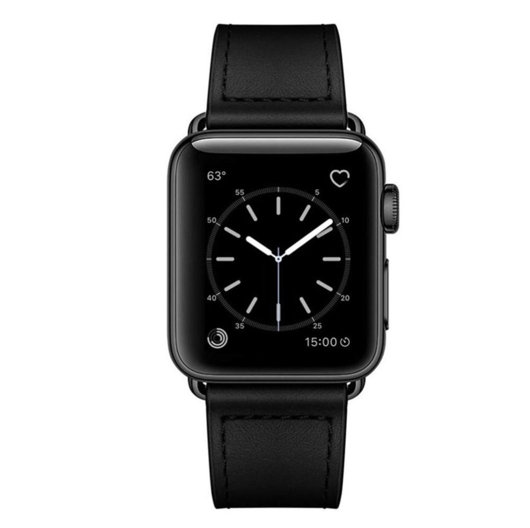 premium quality pu faux leather black strap band for apple watch | marketzone christchurch