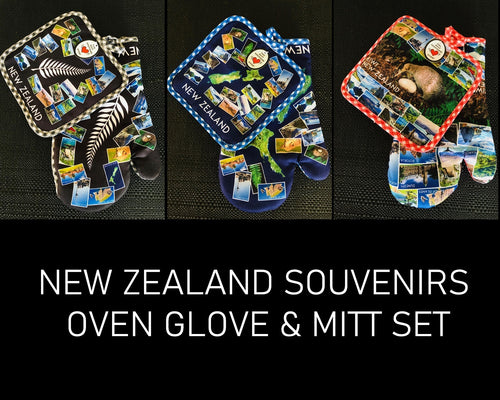new zealand souvenirs oven glove and pot holder mitt set 3 designs | marketzone christchurch