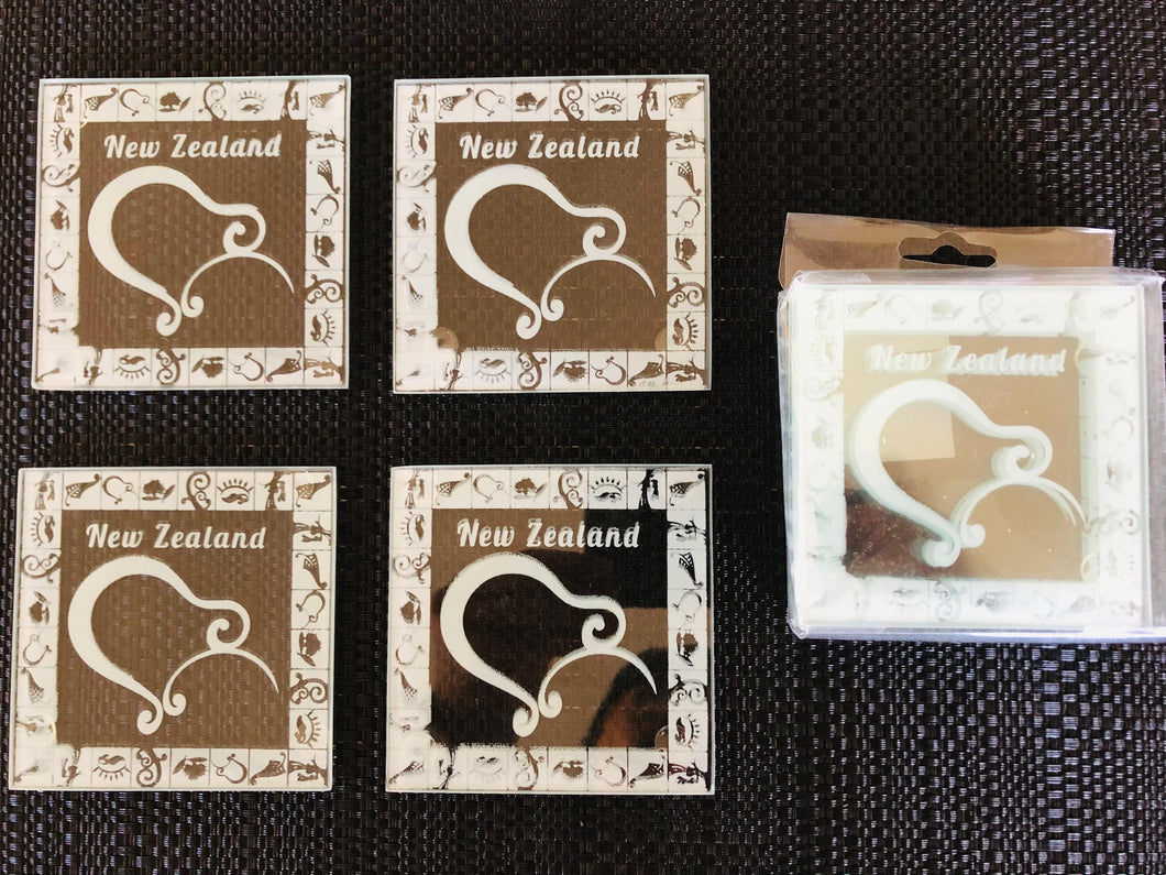 glass coasters nz kiwi bird 4 pieces - new zealand souvenir | marketzone christchurch