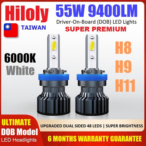 hiloly taiwan super premium H8 H9 H11 car LED DOB headlights light bulbs 55W 9400LM 6000K white | marketzone christchurch