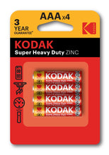 Load image into Gallery viewer, pack of 4 kodak batteries zinc chloride super heavy duty AAA/AA 1.5v | marketzone christchurch
