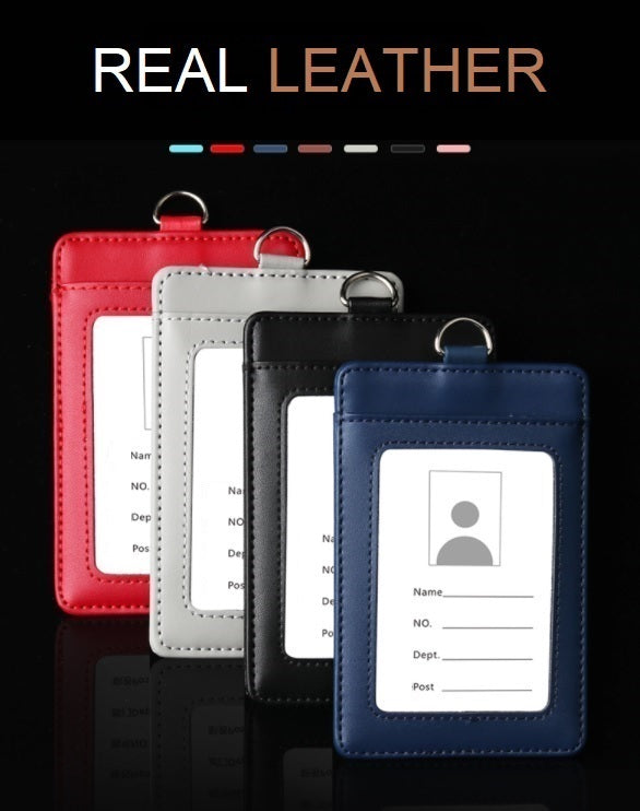 genuine leather bus card work pass holder cover with lanyard | marketzone christchurch