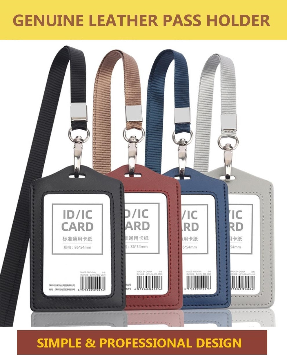 genuine leather card sleeve pass holder with matching lanyard | marketzone christchurch