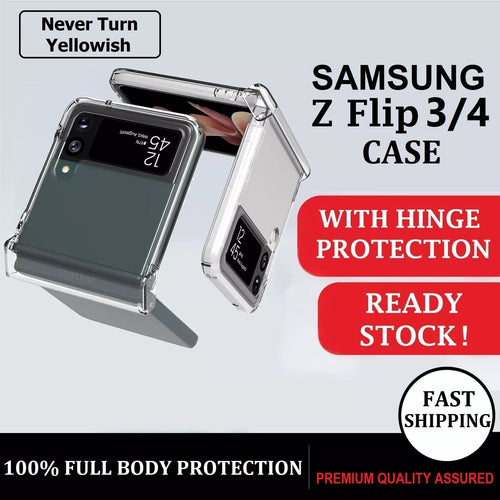 premium full coverage hard pc clear cover with hinge protection for samsung galaxy z flip 3/4 5g | marketzone christchurch