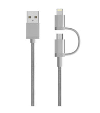 Load image into Gallery viewer, 2 in 1 usb to lightning and micro usb data sync  charge cable silver 1m | marketzone christchurch
